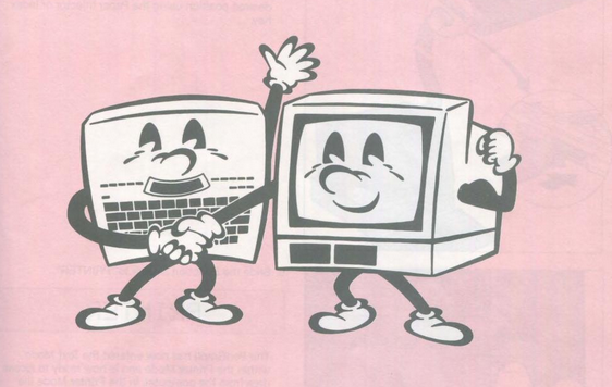 typewriter and printer holding hands, from the manual for the Silver Reed variant