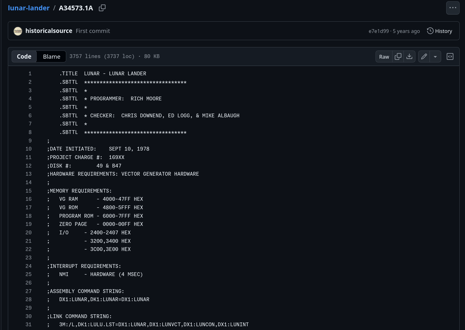 screenshot of the introduction to the source code defining all the global variables.